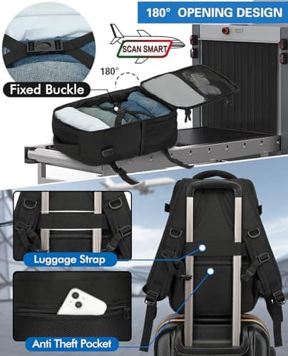 KLOSTAIN for Easyjet Cabin Bag 45x36x20 Travel Backpack Hand Luggage Carry-ons Bag Laptop Backpack Ruscksack for Airplanes Flight New Easyjet Underseat Cabin Bags Fit 14" Laptop Black — view 3