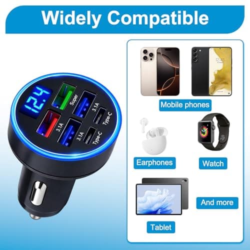 LED USB Car Charger Adapter 6 In 1, 2 Type-C Ports Plus 4 USB Ports — view 5