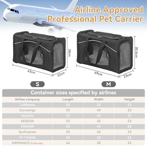 Petsfit Kitten Carrier Airline Approved,Travel Cat Carrier Bag for Small Cats and Puppy Under 4KG, Top Loading carrier small size on Airplane, Transport Carrier-42cm×28cm×22cm,Black — view 2