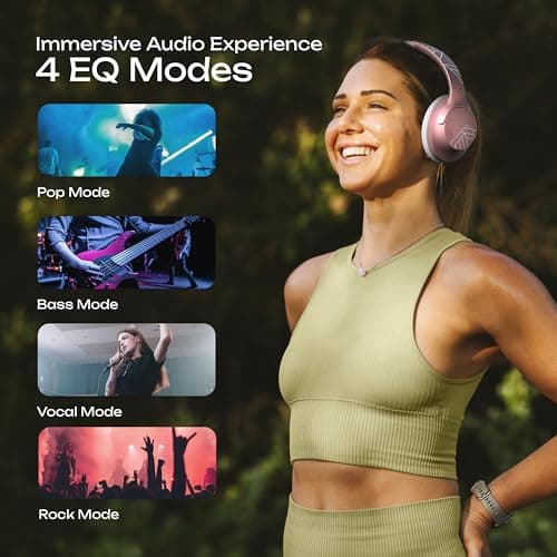 PowerLocus Bluetooth Headphones Over Ear, 50 Hours Playtime, 4 EQ Modes, Foldable Wireless Headphones with Microphone, HiFi Stereo, Lightweight & Wired Mode for Phone/Travel/PC (Rose Gold) — view 5