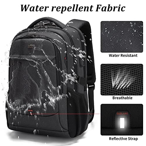 DUSLANG 17 Inch Laptop Backpack for Travel Water Resistant College Bookbag for Men/Women Laptop Bag with USB Charging Port and Tablet Sleeve Bag Compatible Protective Case, Black — view 2