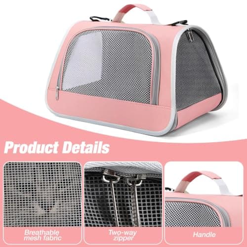 Small Animal Carrier Bag Portable, Guinea Pig Travel Carrier Bag Breathable Portable Bag with Perspective Window for Cats for Travel Walking Carrying Puppy Dogs Hiking Camping Pink — view 3