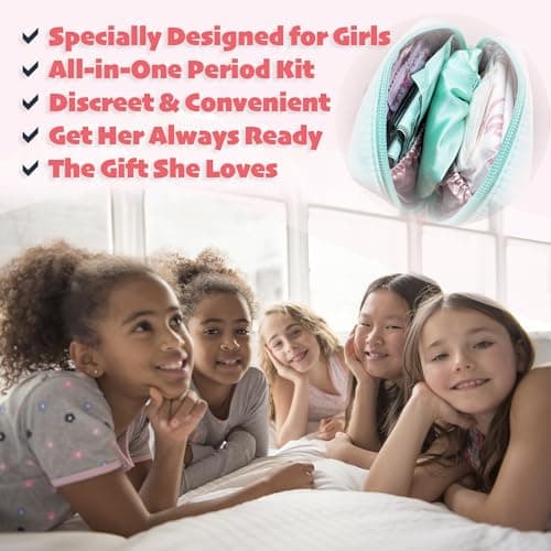 Essential First Period Kit for Girls 10-12 | Period Bags for Teen Girls for School | First Period Gift with Sanitary Pad Storage Bag, Wipes, Period Tracker and More(Mint) — view 6