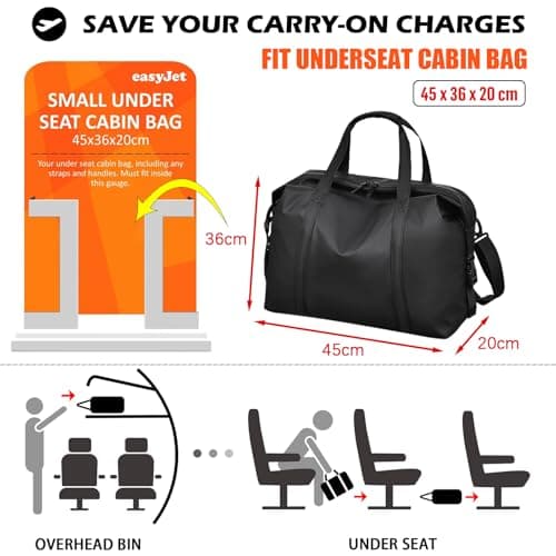 SZDPC Travel Duffel Bag, for Easyjet Cabin Bag 45x36x20 Underseat Bag, PU Leather Carry on Bag with Shoulder Strap, Weekend Overnight Bag for Men and Women — view 4