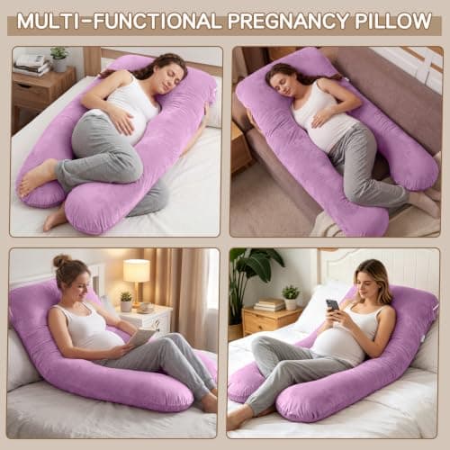 GRANDMA SHARK U-shaped Pregnancy Pillow, Full Body Maternity Pillow with Washable Velvet Cover for Back Hips Legs Support, Pinkish Purple — view 6