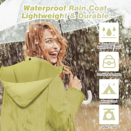 SOPPY Women's Long Waterproof Raincoat, Lightweight Hooded Rain Jacket, Cream Yellow, XXL — view 3