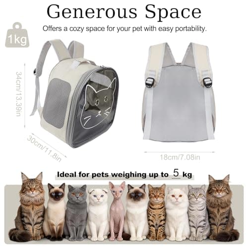 Small Cat Backpack Pet Carrier for Cats up to 10 lbs, Foldable Clear Window Cat Travel Bag with Breathable Mesh, Portable Puppy Transport Backpack for Hiking, Walking, Cycling, Vet Visits(White) — view 4