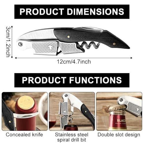 3-in-1 Waiters Friend Corkscrew, Folding Wine Bottle Opener, Black — view 2