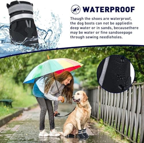 Dricar Dog Shoes, Set of 4 Dog Boots for Injured Paws, Waterproof Anti Slip Dogs Shoes for Walking, Paw Protectors with Reflective Straps for Small Medium Large Dogs (Black, L) — view 4