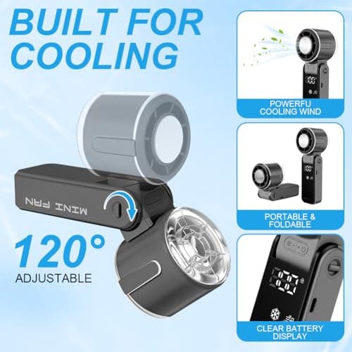 Aolso Handheld Turbo Fan with Ice Cooler, Portable Handheld Rechargeable Fans with 5 Speeds, Small Desk Fan Folding with LED Display, Pocket Fans for Travel/Commuting/Office/Home-Grey — view 5