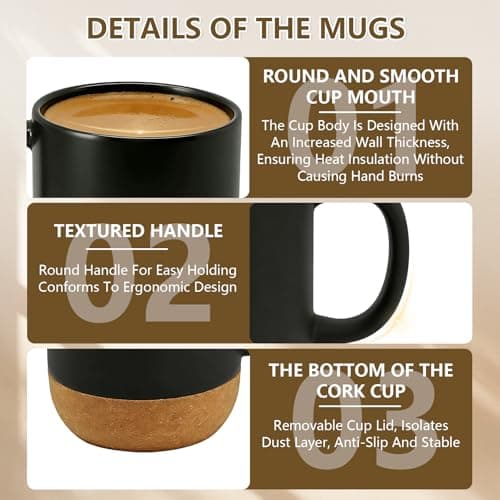 Eidoct Travel Ceramic Cup with Handle, Ceramic Coffee Mug 400ML — view 4