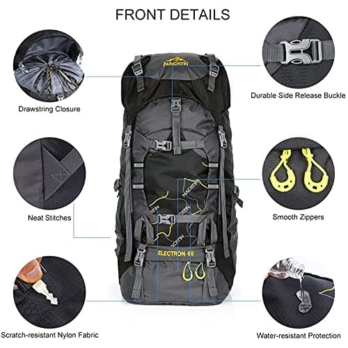 NACATIN Hiking Backpack, 60L Large Rucksack for Men Women, Tear and Water-resistant Ideal for Camping Trekking Travel Outdoor (Black) — view 2
