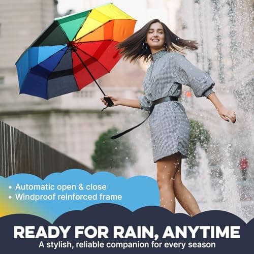 ZENO Compact Travel Umbrella – Sun Umbrella UV Protection, Small Automatic Folding Umbrella for Backpack & Handbag, Windproof with Reinforced Fibreglass Ribs, Water-Repellent Coating, Black — view 6