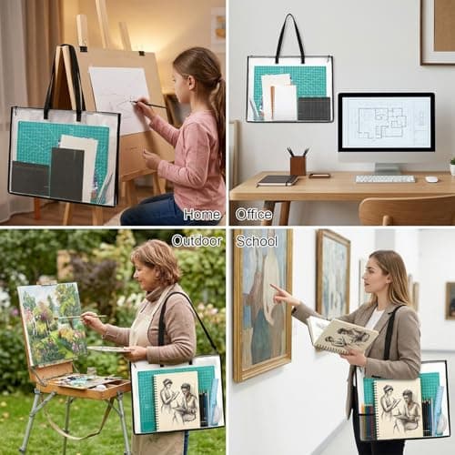 Andibro A2 Art Portfolio Folder Case, 19 x 25 Inch Clear Art Folder Portfolio Bags Carry Case with Handle and Zipper for Artwork Posters Scrapbooks Supplies — view 4