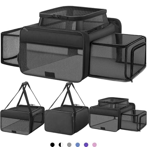 Top and 2 Sides Expandable Large Cat Carrier 18x13.5x9.5, TSA Airline Approved Dog Carriers for Large Dogs, Soft-Sided Pet Carrier with Self-Locking Zippers for Kitten,Rabbit, Puppy, Guinea Pig Black