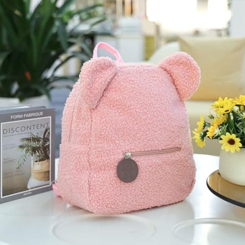 Aomig Kids Mini Furry Backpack, Toddler Mini Cute School Rucksack, Preschool Kindergarten Elementary Small Backpack, Toddler Girls Boys Adjustable Rucksack, Kids Plush Backpack for School Travel(Pink) — view 6