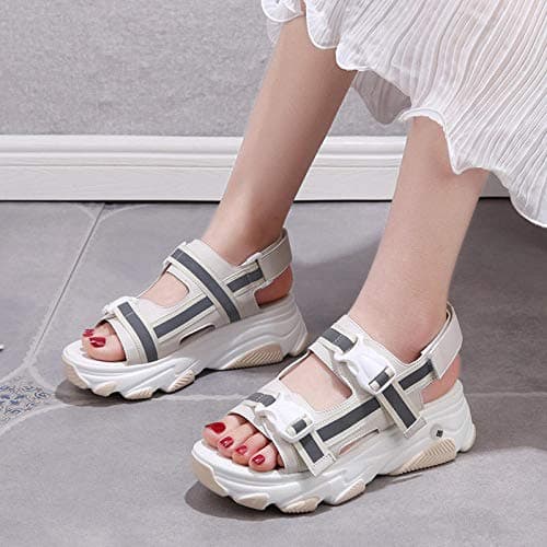 Nwarmsouth massage slippers sandals,Ladies Platform Sandals, Adjustable Sports Shoes-Off White_UK6.5,Unisex Adults Beach & Pool Shoes — view 3