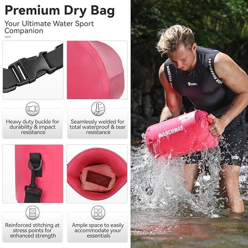 MARCHWAY Floating Waterproof Dry Bag Backpack 5L/10L/20L/30L/40L, Roll Top Sack Keeps Gear Dry for Kayaking, Rafting, Boating, Swimming, Camping, Hiking, Beach, Fishing (Pink, 20L) — view 2