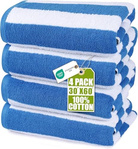 Utopia Towels Cabana Beach Towels 76x152cm, 4 Pack, Cotton, Striped, Blue