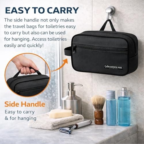 Water-Resistant Toiletry Bag for Men & Women - Lightweight Travel Wash Bag with Multiple Compartments, Compact Dopp Kit Cosmetic Organizer, Durable Nylon Shaving & Makeup Storage Case (Black) — view 4