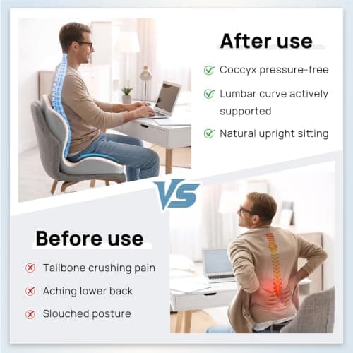 AHSBND Seat Cushion Memory Foam: Back Support Office Chair Sciatica Lumbar Support Pillow Coccyx Cushion for Tailbone Pain Gaming Car Dining (Beige) — view 4