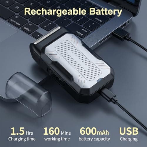Foil Shaver with Pop Up Trimmer,Electric Razor for Men,Mini Shavers for Men Waterproof,Beard Trimmer for Men,Travel Razors Trimmer Wet & Dry (Silver) — view 3