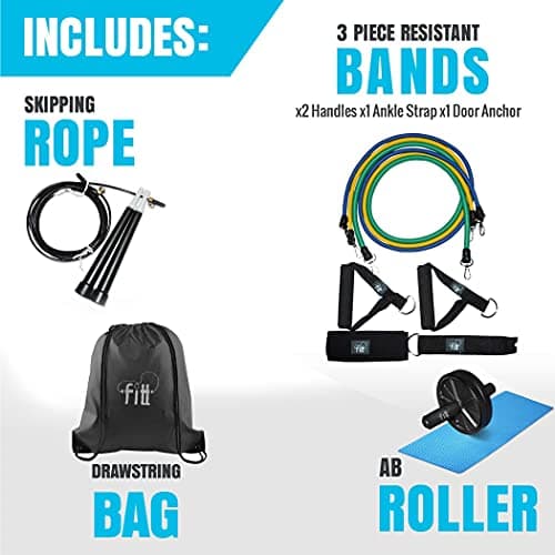 Fittbox Strength Training Equipments | Gym Equipment For Home | 3 Piece Resistance Bands | Ab Wheel Roller With Knee Pad | Speed Skipping Rope | Complete Workout Guide | Home Gym Fitness Equipment | — view 2