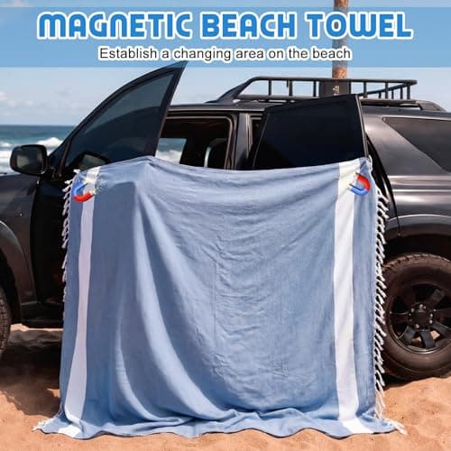 HunnmingRe 1 Pcs 82 x 88 Inch Extra Large Magnetic Beach Towel Oversized Turkish Blanket Cotton XXL Sandproof Towels Huge Big Giant Throw Quilt Blankets for Adult Picnic Camping Travel Pool (Blue) — view 3