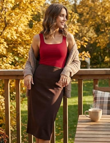 Aottori Thermal Vests for Women UK Square Neck Tank Top Ladies Sleeveless Base Layer Underwear Winter Warm Ribbed Slim Fit Basic Camisole Shirt Red M — view 6
