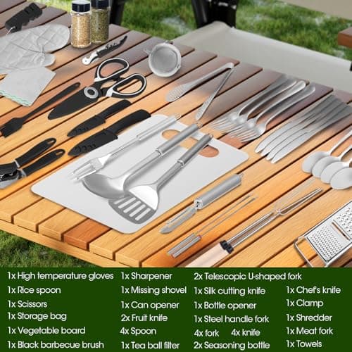 Portable Camping Cooking Utensils Set, 36 Pcs Stainless Steel Camping Kitchen Utensil Organizer, Cutting Board, Bottle Opener and Storage Bag Camping Accessories for Hiking Travel Picnic Gifts — view 5