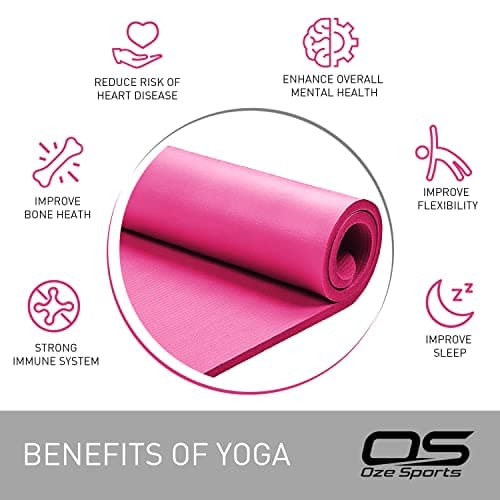 OZE SPORTS Yoga Mat, NBR Foam, Extra Thick, Non-Slip, High Density, Large, for Pilates, Gymnastics, HiiT and Fitness, with Carry Strap (Pink) — view 6