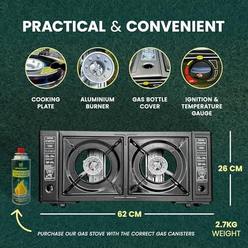 Green Haven Camping Stove Double Burner | Portable Gas Cooker & Ignition — view 6