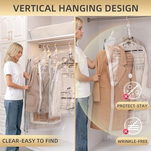 TAILI Hanging Vacuum Storage Bags for Clothes, Side-Widen Space Saver Bags (3 Long, 3 Short), Clear Large Compression Bag 6 Pack, Closet Organizers and Storage — view 4