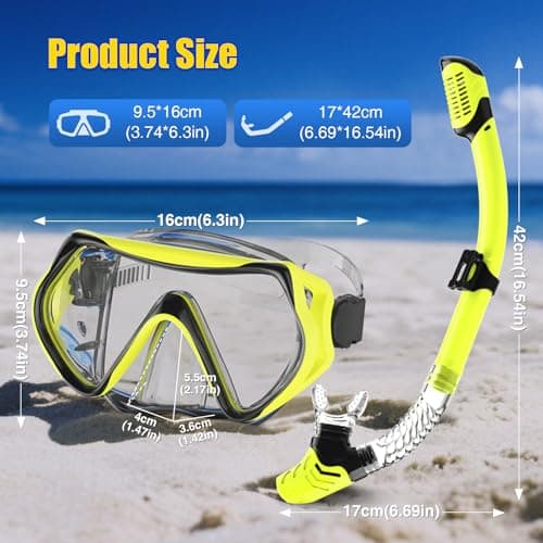 MELUMILU Snorkel Set, Snorkel Mask 180° Panoramic Wide View, Anti-Fog Scuba Diving Gear, Professional Swim Goggles for Free Breathing, Swim, Diving, (Clear Yellow) — view 4