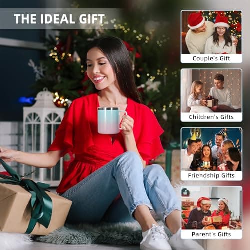 Volhoply 14oz Insulated Stainless Steel Coffee Mug with Leakproof Lid,Double Wall Vacuum Travel Coffee Cup with Handle,Reusable Metal Tumbler,Camping Mugs Keep Hot,Christmas Gifts(Green Pink,1) — view 6