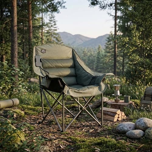 LANMOUNTAIN Oversized XL Folding Camping Chair, Heavy-Duty Support 400Lbs, Comfortable Adult Chair with Cup Holder, Phone Holder, Carry Bag, Perfect for Outdoor Activities (Brown) — view 2