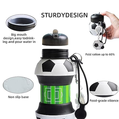 CARESWAY Football Water Bottle for Boys and Girls - Football Gifts for Boys and Girls - Collapsible Bottle for Children Drinks — view 3