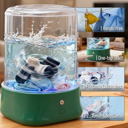 Mini Portable Underwear Washing Machine, Turbo Travel Washing Machines for Camping, Rechargeable Cordless Clothes Wash Suitable for Underwear, Bra, Socks, Baby Clothes, and Small Item (Green) — view 4