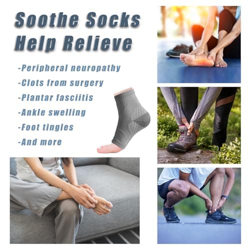 2 Pair Compression Socks, Functional Aid Socks for Neuropathy Pain Relief, Foot Pain Relief, and Improved Circulation, Ankle Compression Socks for Men Women, Grey — view 4