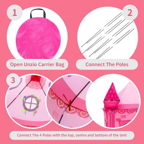 Princess Castle Play Tent for Kids, Girls' Pop-Up Play Tent, Indoor/Outdoor Foldable Pink Play Tent Fabulous Gift for Little Girls — view 6