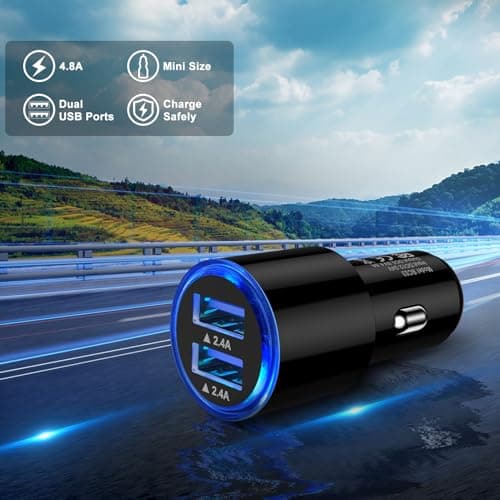 Car Charger Adapter, 4.8A Dual Port Cigarette Lighter USB Charger, Fast Car Phone Charger with Blue LED for iPhone 16/15/14/13/12, Samsung Galaxy S25 Ultra/S24+/S23/S22/A56/A55/A36/A35/A16/A15/Note 20 — view 5