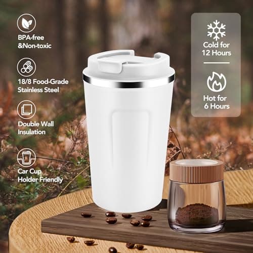 Volhoply 360ml 12oz Double Wall Insulated Vacuum Travel Coffee Mugs with Flip Lid Bulk 2 Pack,Reusable Stainless Steel Leak Proof Coffee Cup,Thermal Tumbler for Cold & Hot Drinks(Assorted,2 Set) — view 5