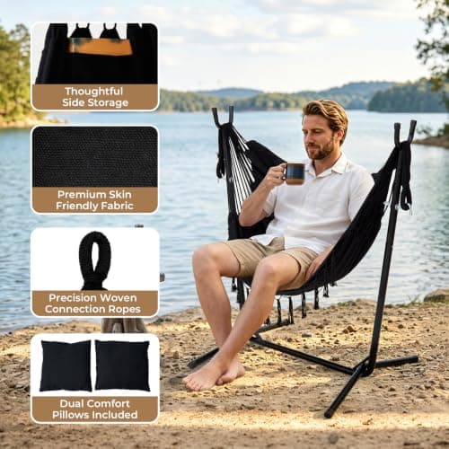 SELFLA Lightweight Portable Hammock with Stand, Travel Hammock Chair with Stand for Outside, 300 lbs Capacity, for Camping, Travel, Patio & Indoor Use, No Tools Needed, Includes Carrying Case — view 5