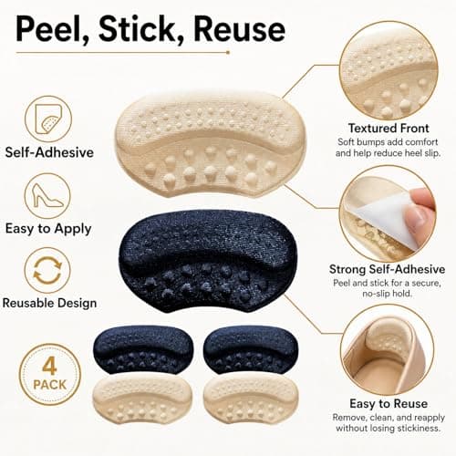 4 Pairs Self-Adhesive Anti-Slip Heel Cushion Pads for Oversized Shoes — view 4