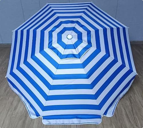 LOTTAFUN 6ft Beach Umbrella - Heavy Duty Wind Resistant UV 50+ Portable Sun Shade with Sand Anchor & Carry Bag, Outdoor Folding Umbrella for Beach, Pool, Patio, Garden (Blue strip) No Tilt The sand — view 5