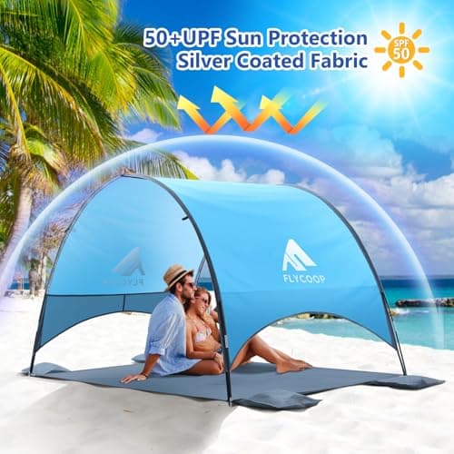 Flycoop 2026 Upgrade Beach Umbrella with UPF 50+ UV Protection – Compact & Portable Beach Tent Canopy with 360° Ventilation, Wind Ropes & Stakes – Family, Travel, Backyard, Park Shade — view 4
