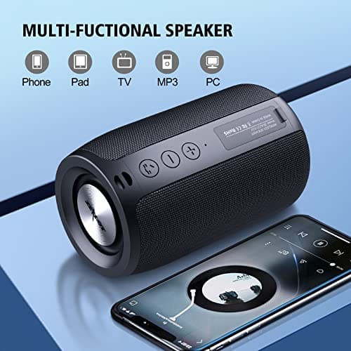Zealot Portable Bluetooth Speaker with Subwoofer, Wireless IPX5 Waterproof for Outdoor, 10W Louder Volume, Longer Playtime, Bluetooth 5.0, Dual Pairing, Mini Audio for Party Beach Camping, Black — view 3