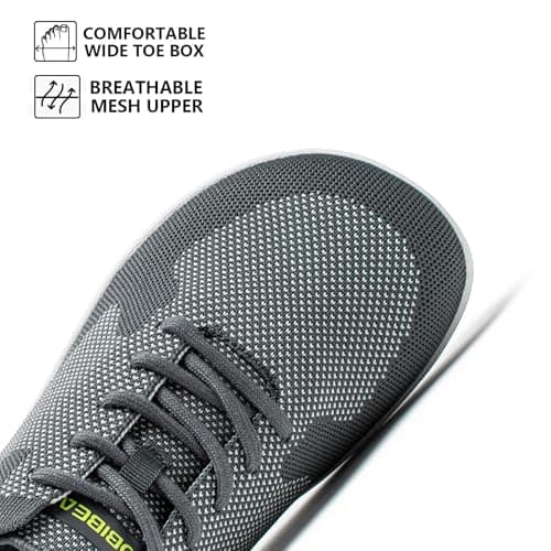 HOBIBEAR Women Barefoot Shoes Men Wide Toe Box Trail Running Mesh Trainers Breathable Comfortable Zero Drop Sole Minimalist for Outdoor Casual Daily Gym Travel Training Walking Grey 8.5 — view 2