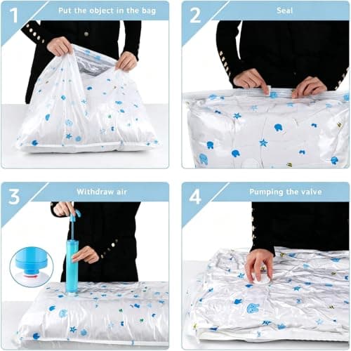 UOUNE Vacuum Storage Bags, 8 Combo (4 Jumbo, 2 Large, 2 Medium) Reusable Space Saver Bags Vacuum Compression Zipper Storage Bags with Airtight Valve and Hand Pump,Work with Vacuum Cleaner — view 6