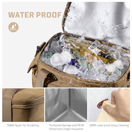 1TG Tactical Insulated Lunch Bag, Cooler Bag Thermal Food Delivery Bag Insulated Picnic Lunch Bag Foldable Cool Box for Work Travel Camping Picnic Beach, 18L-24L, Coyote Brown — view 4
